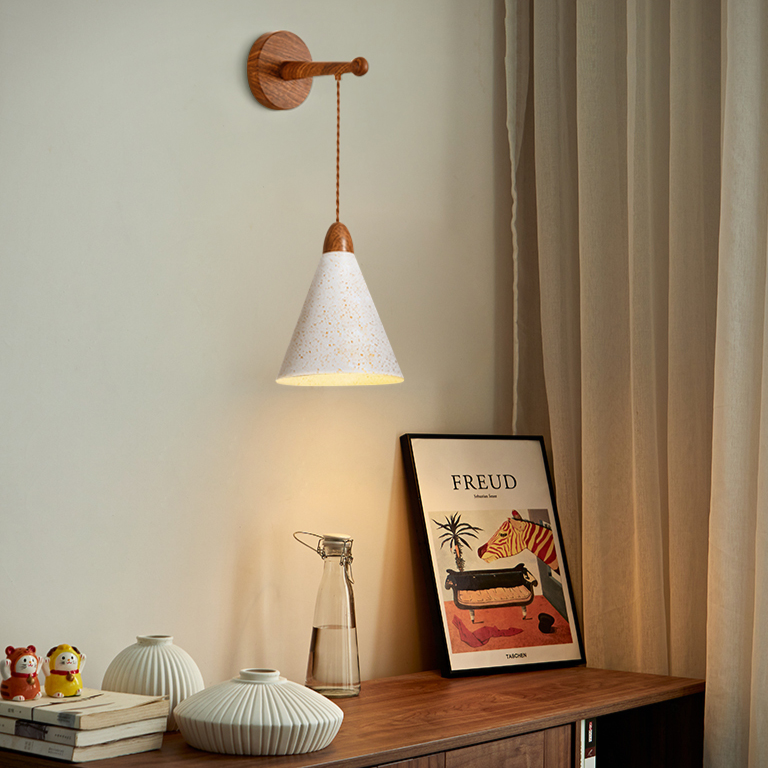 Dotty Metallic Splash Wood Effect Hanging LED Wall Light
