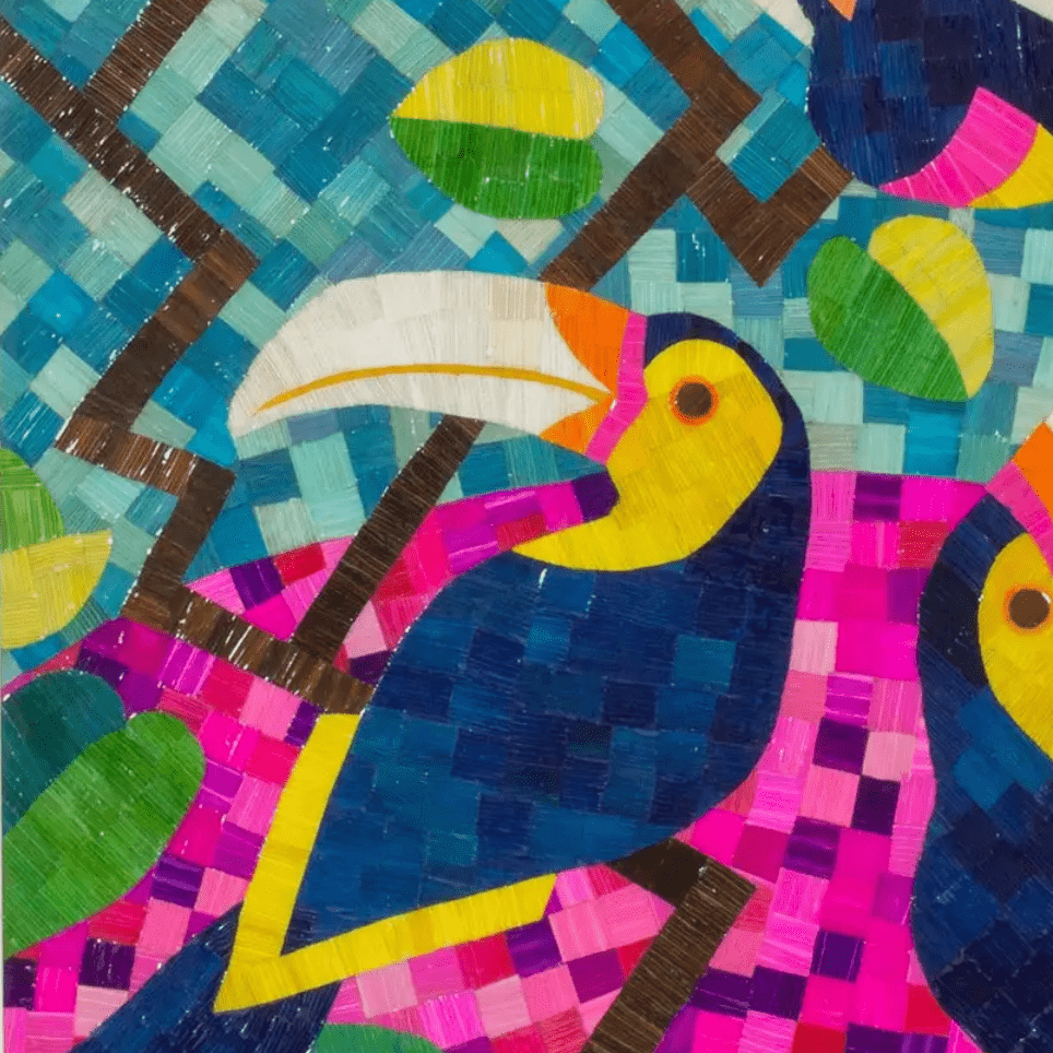Nicaraguan Natural Fiber Mosaic Bird Collage