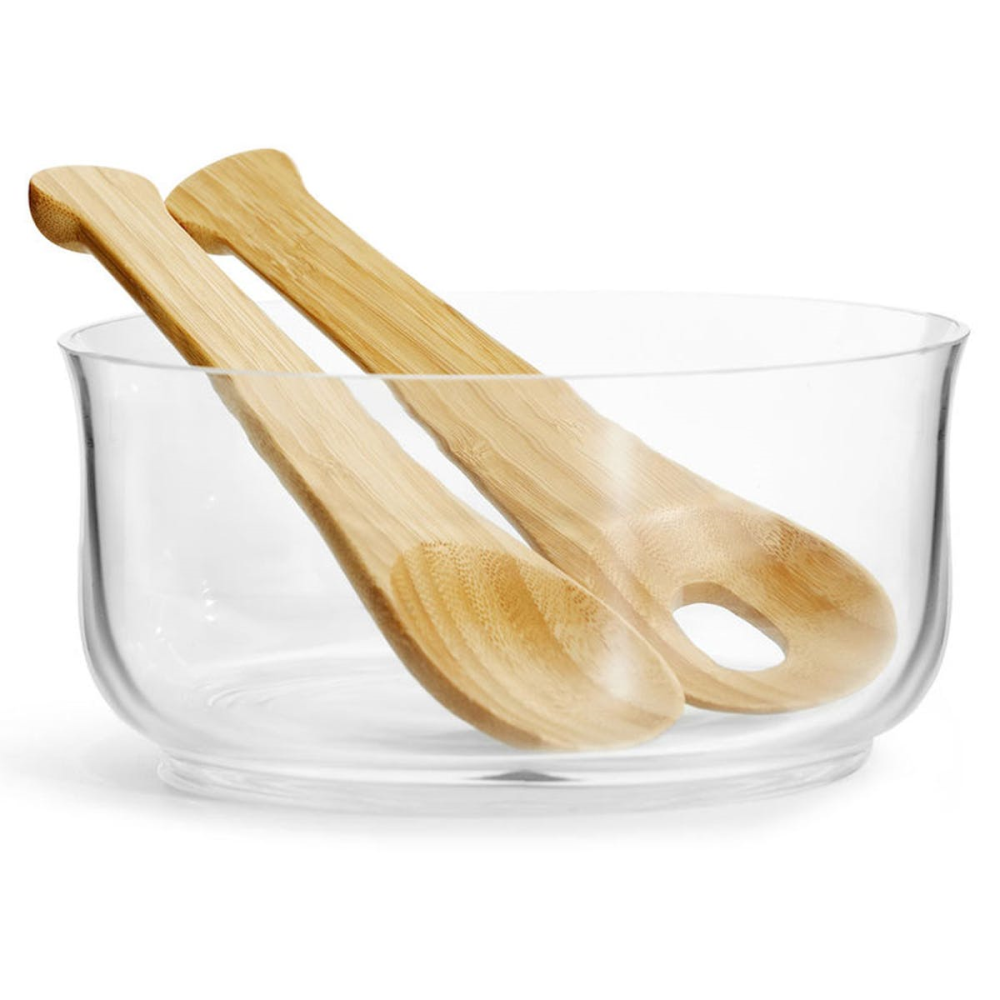 Nature Salad Bowl & Bamboo Servers, D21cm