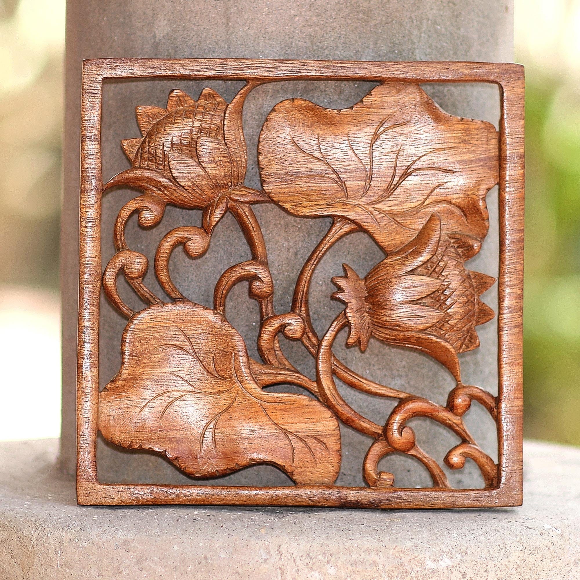 Lotus Flower Wood Relief Wall Panel - Flower Alive