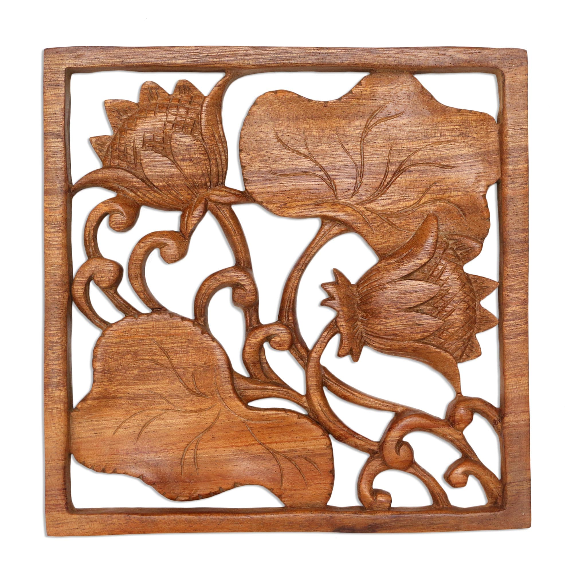 Lotus Flower Wood Relief Wall Panel - Flower Alive