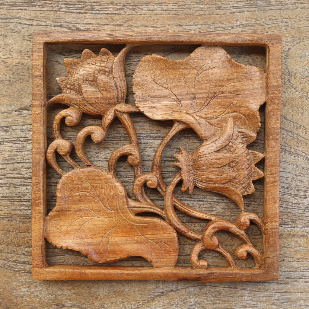 Lotus Flower Wood Relief Wall Panel - Flower Alive