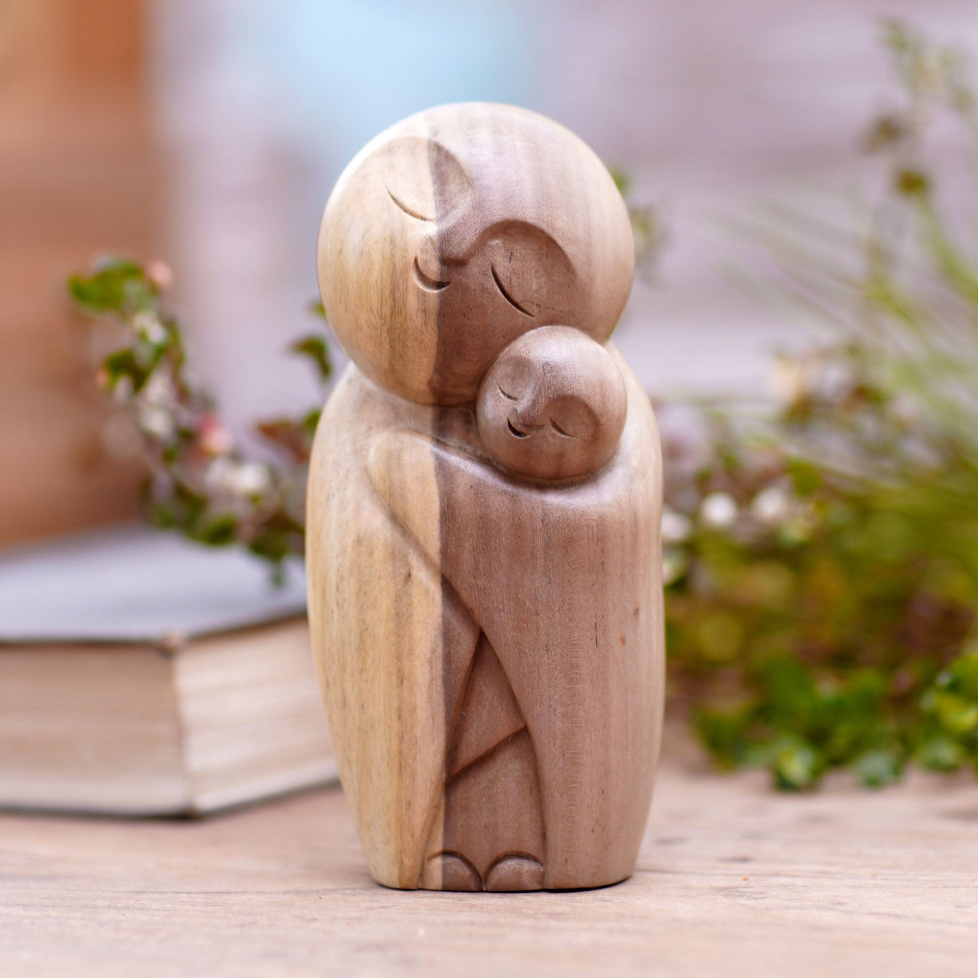 Hand Carved Wood Sculpture - Mother Jizo