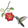 Hummingbird and Red Flower Steel Wall Art Crafted by Hand - Colibri