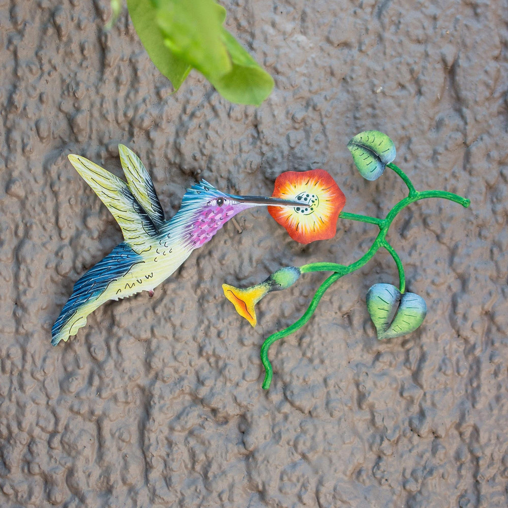 Mexican Hummingbird Steel Wall Art Crafted by Hand - Exotic Nectar in Yellow