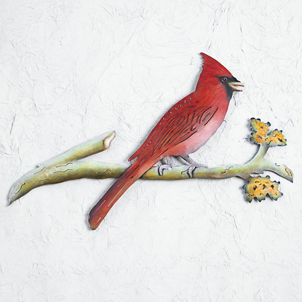 Hand Made Steel Cardinal Wall Art Sculpture - Happy Cardinal