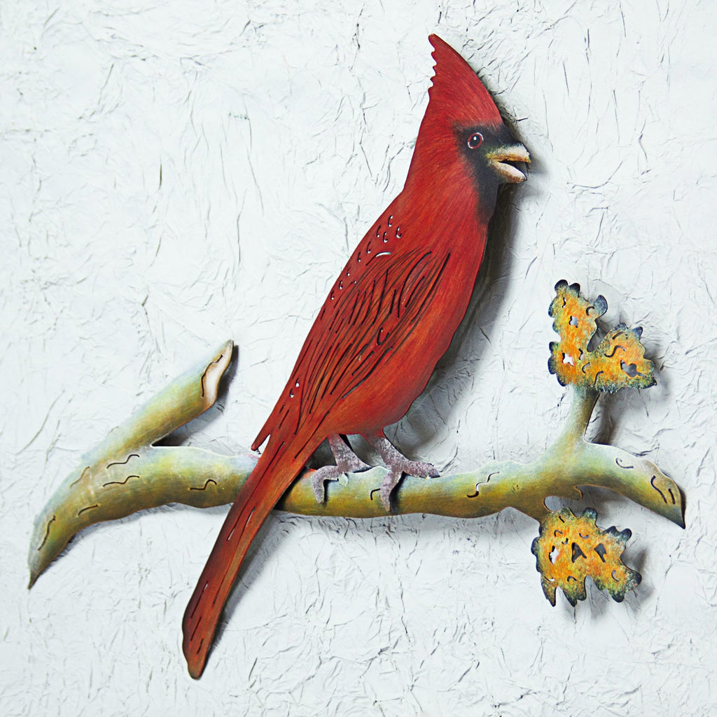 Hand Made Steel Cardinal Wall Art Sculpture - Happy Cardinal