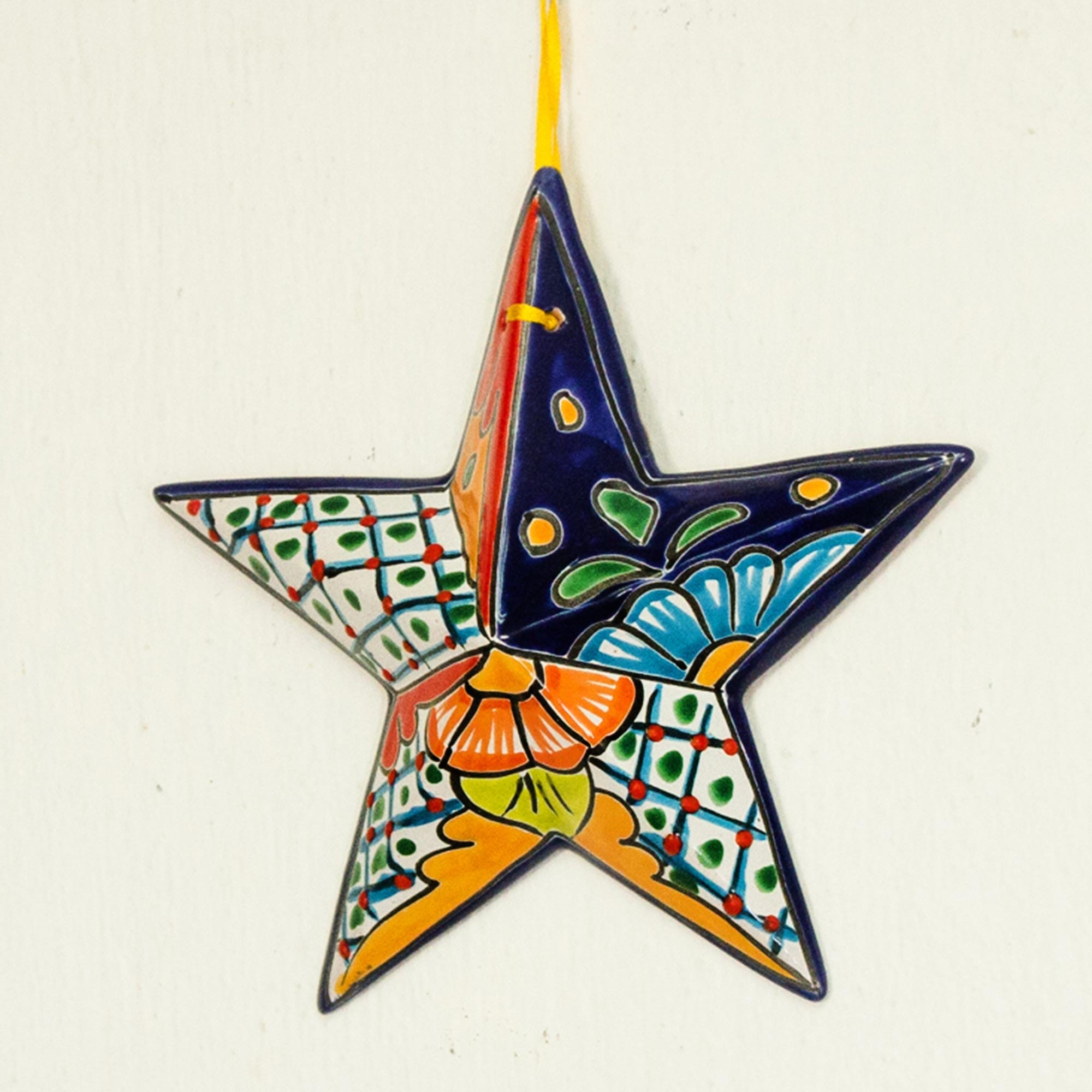 Hand-Painted Talavera-Style Ceramic Star Wall Sculpture - Talavera Star