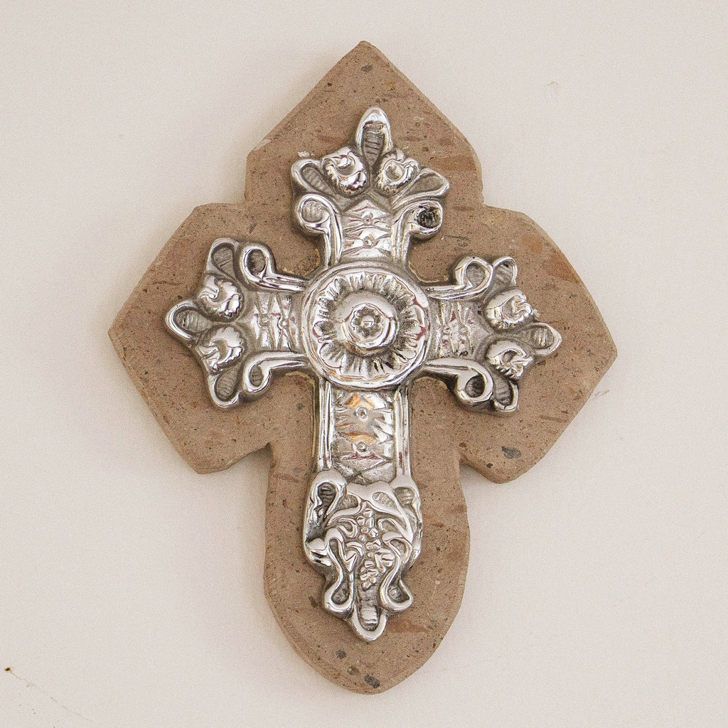 Baroque-Inspired Pewter and Reclaimed Stone Wall Cross - Baroque Faith