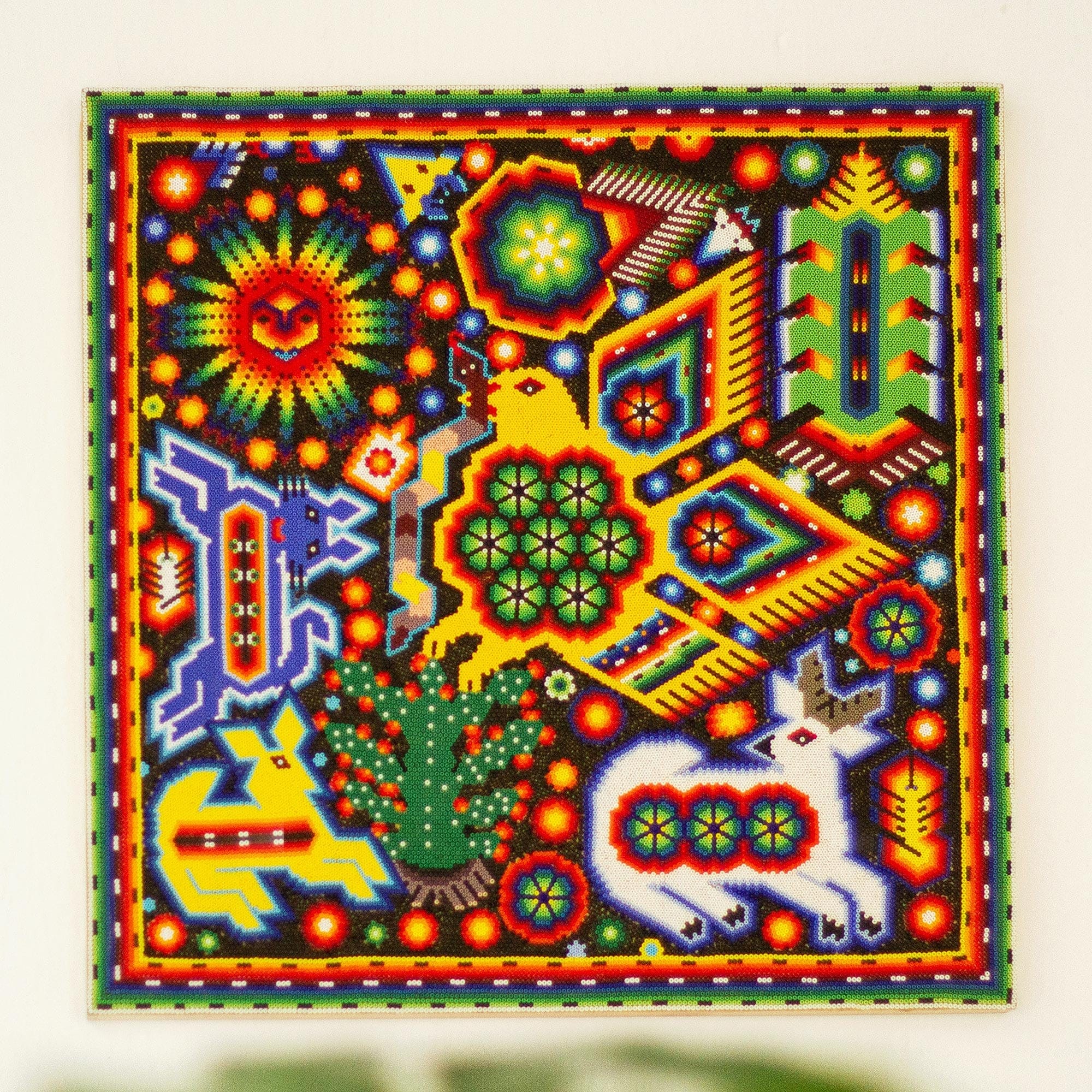Huichol Beadwork Mexican Eagle Votive Painting